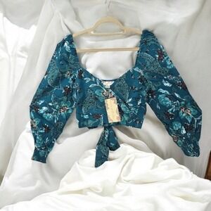 Band of the Free Floral Crop Top Tie Front‎ Long Sleeve Blouse Woman Extra Small